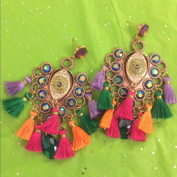 Pakistani Indian Mayun sangeet tassel earrings - Picture 1 of 5